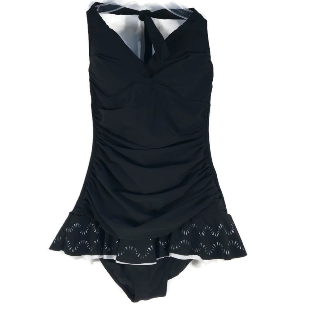 Profile NWT Swimsuit One Piece Black White Womens Size 6.